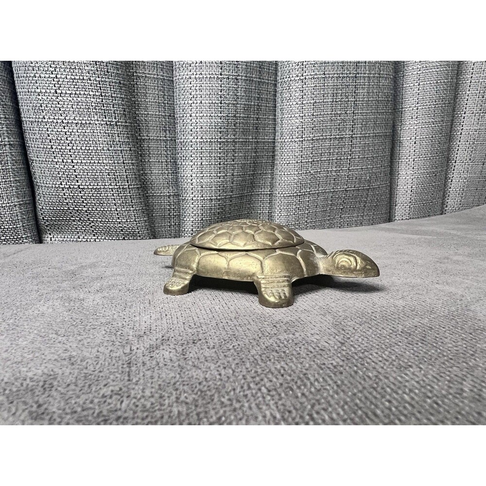VTG Solid Brass Turtle Trinket Ring Tray Lid Italy Decor 4 inch